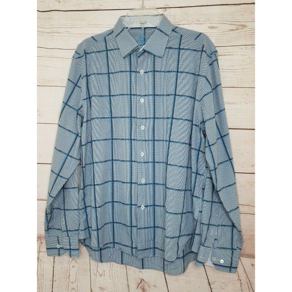 Bugatchi Uomo Men Embroidered Button Up Blue White Dress Shirt RN 99428 - Picture 10 of 12